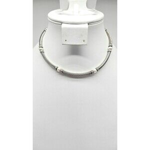 David Yurman Diamond Pearl Cable Collar Necklace Sterling Silver 925 Signed 0.64